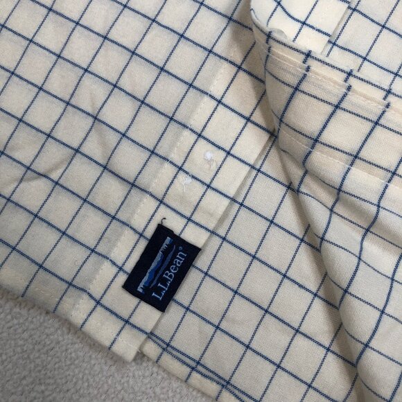 L.L Bean Shirt Men's 3XLT Off-White Windowpane Plaid Flannel Wrinkle Free Tall - Picture 8 of 15
